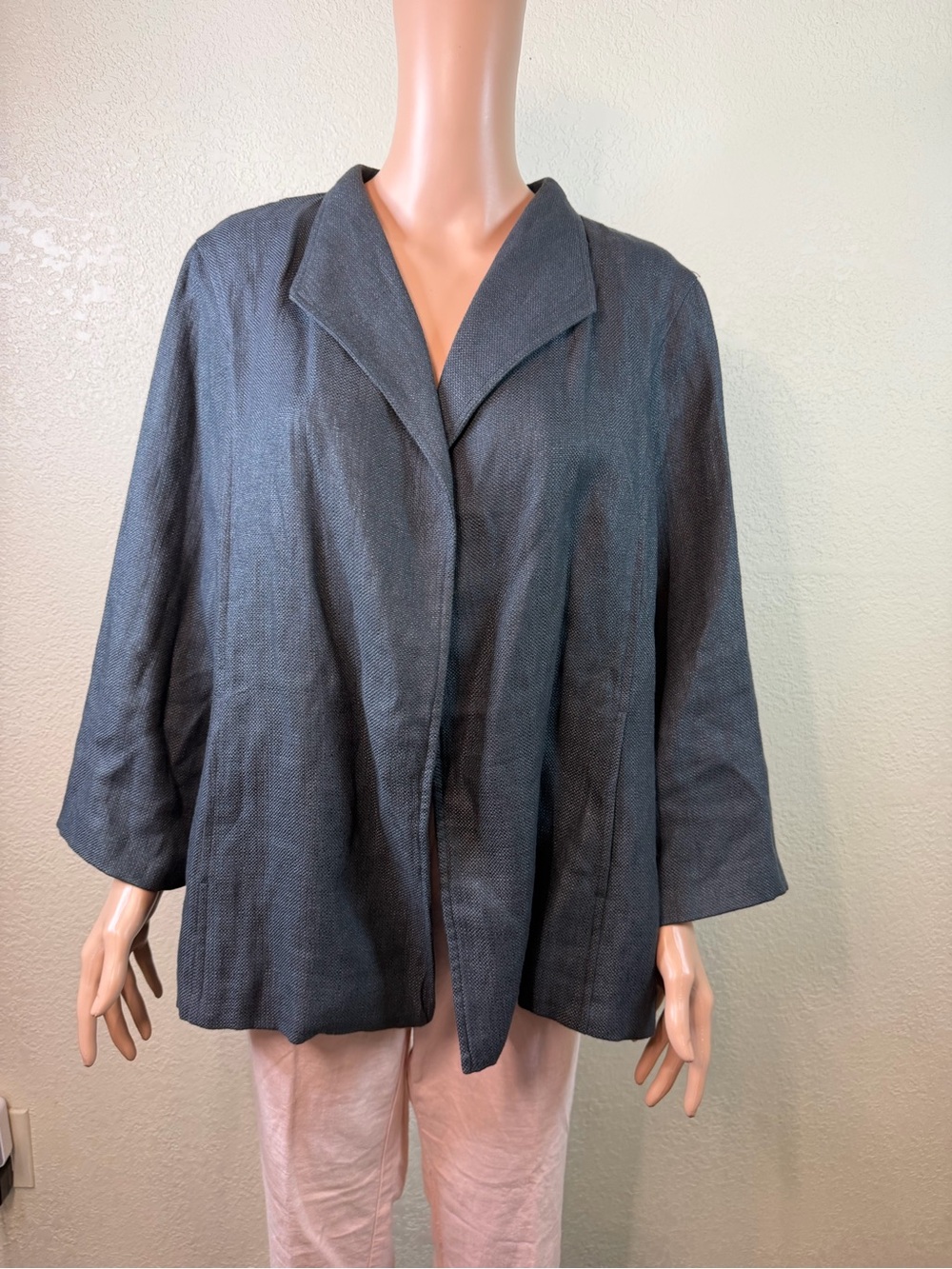 Eileen Fisher Jacket Gray Linen Blend Sz Xl Lagenlook Minimalist Open Front - Picture 2 of 14